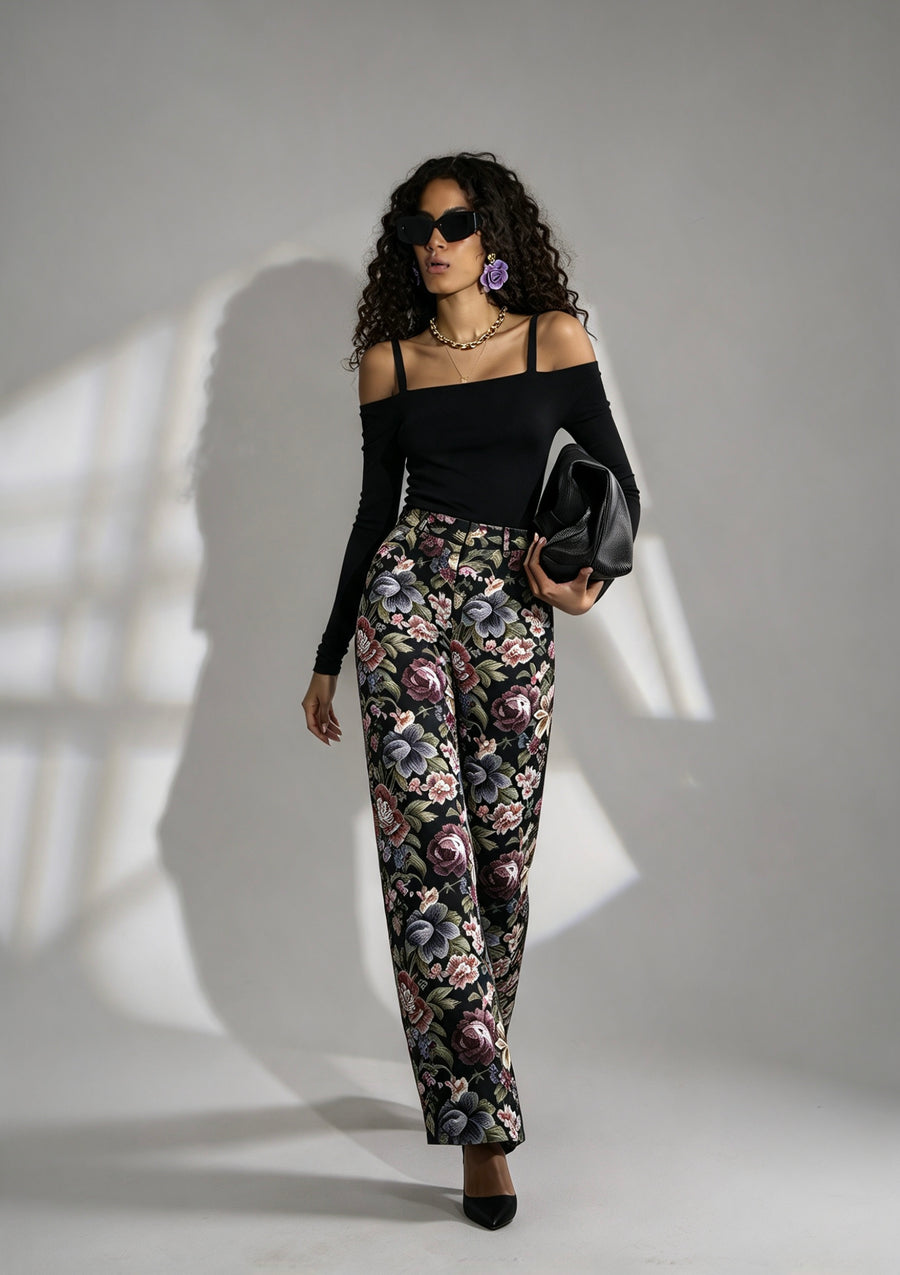 Vintage Floral Wide-Leg Trouser